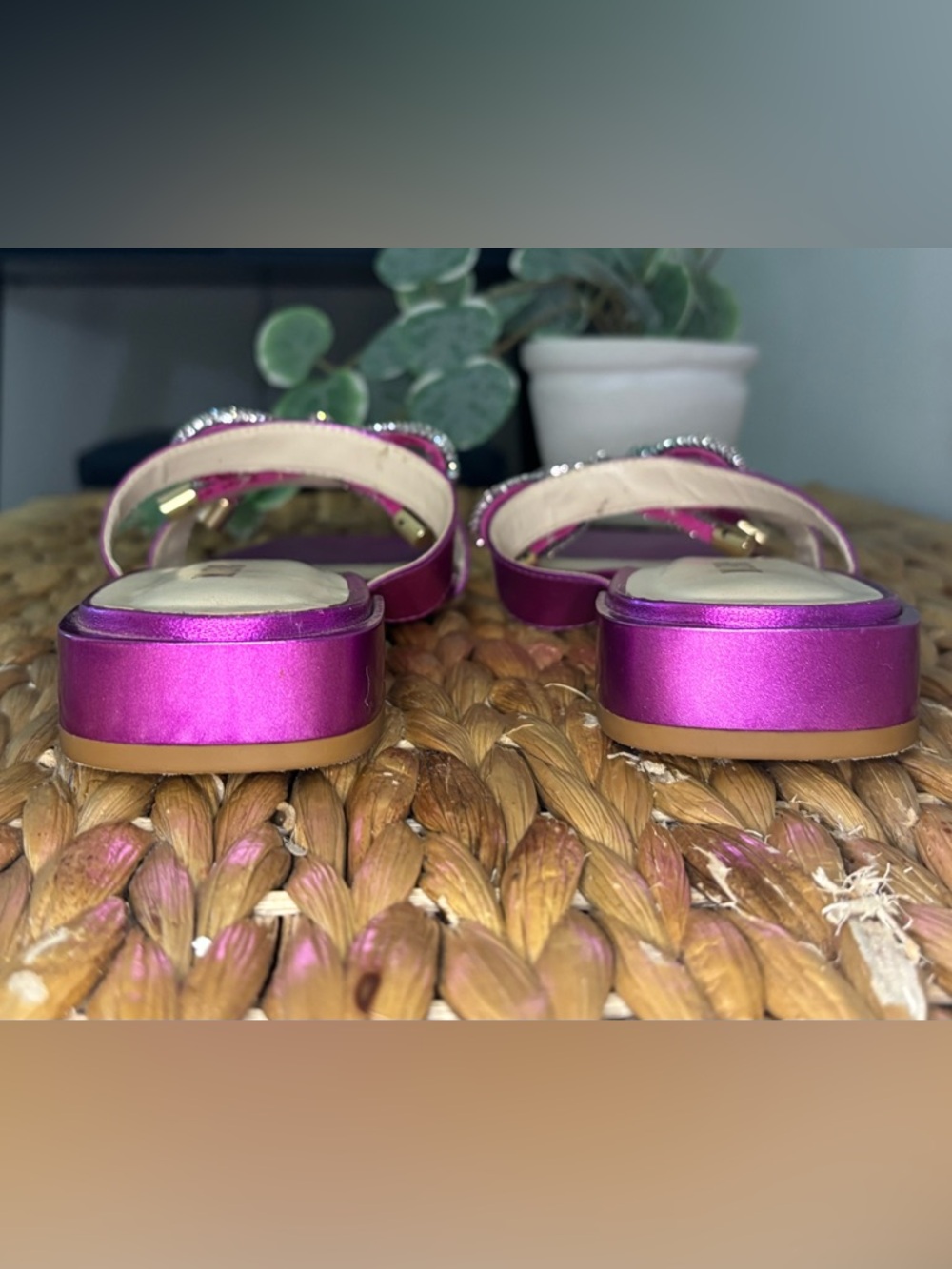 Maeve Anthropologie Magenta Satin Embellished Slide Sandals - Picture 8 of 15